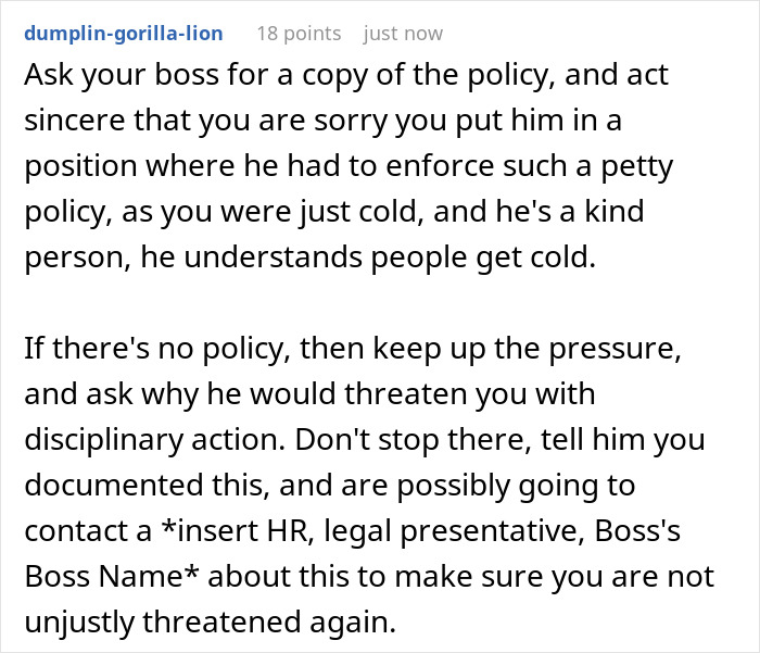 Boss Immaturely Threatens To Write Worker Up For Wearing A Sweater After Clocking Out Boss Immaturely Threatens To Write Worker Up For Wearing A Sweater After Clocking Out