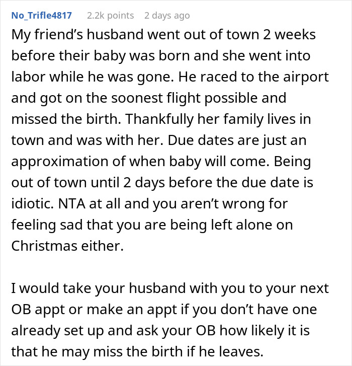 Heavily Pregnant Woman Wonders If She's A Jerk For Asking Her Fianc&eacute; To Spend Christmas With Her