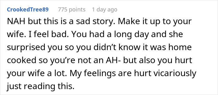&ldquo;Borderline Gross&rdquo;: Wife Goes To Bed In Tears After Husband Mistakes Home Cooking For Takeout