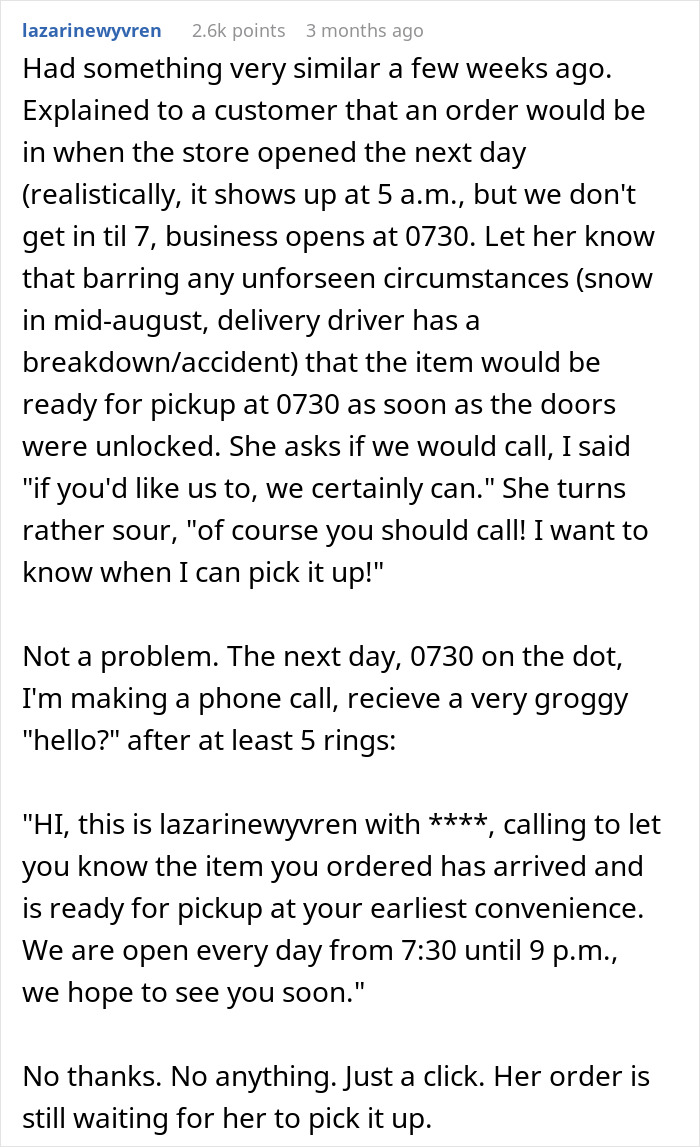Person Learns Entitled Client Wants To Be Called 'First Thing In The Morning', Makes It 5:15 AM