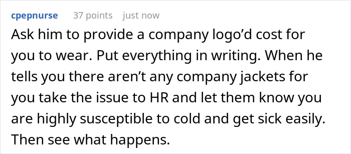 Boss Immaturely Threatens To Write Worker Up For Wearing A Sweater After Clocking Out Boss Immaturely Threatens To Write Worker Up For Wearing A Sweater After Clocking Out