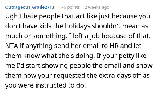 “She Lost It”: Person Refuses To Give Up Their Days Off Just Because They Don’t Have Kids “She Lost It”: Person Refuses To Give Up Their Days Off Just Because They Don’t Have Kids