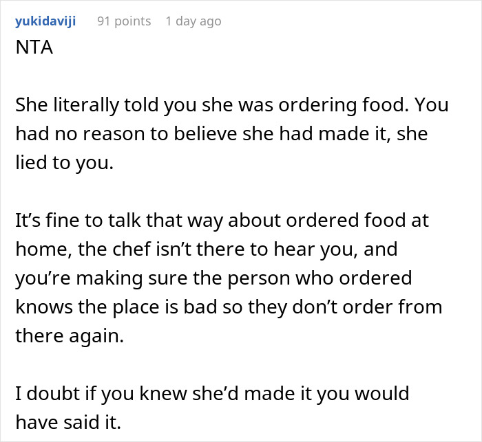 &ldquo;Borderline Gross&rdquo;: Wife Goes To Bed In Tears After Husband Mistakes Home Cooking For Takeout