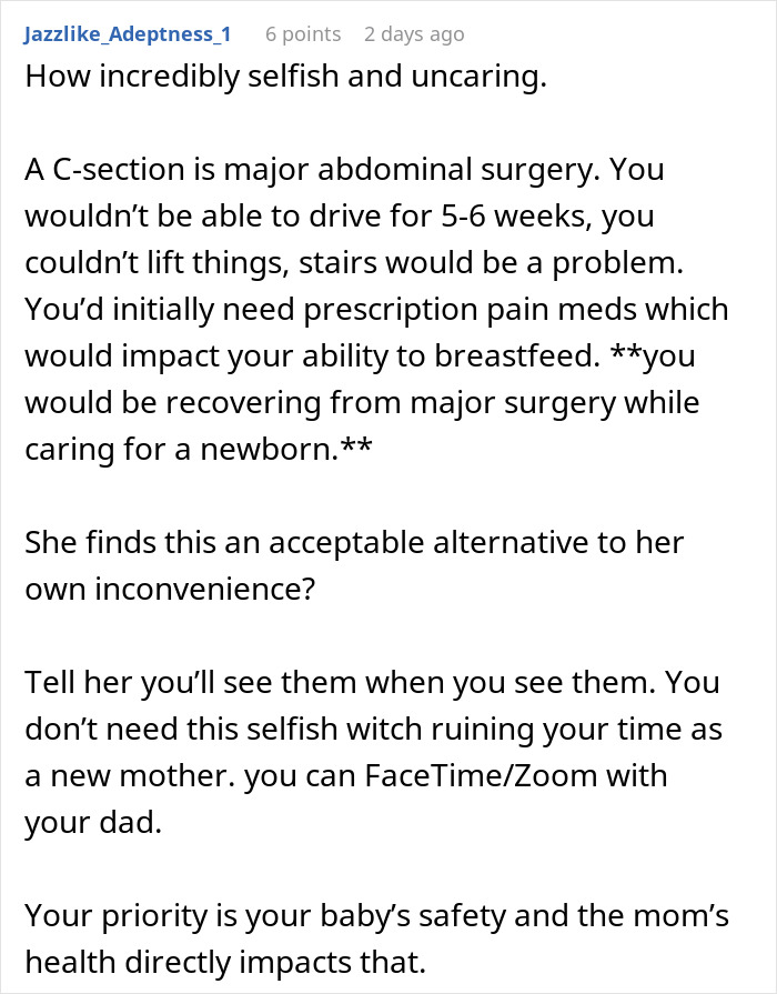 Woman Shares Her Delusional Parents Want Her To Have A C-Section So It Will Fit Their Plans
