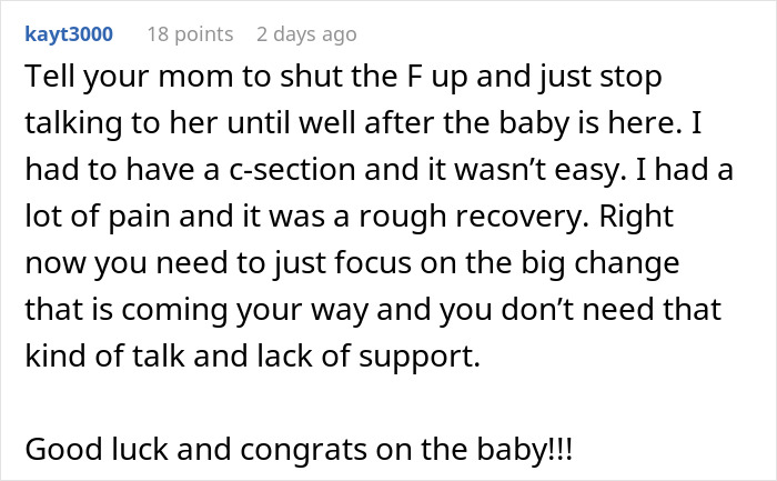Woman Shares Her Delusional Parents Want Her To Have A C-Section So It Will Fit Their Plans