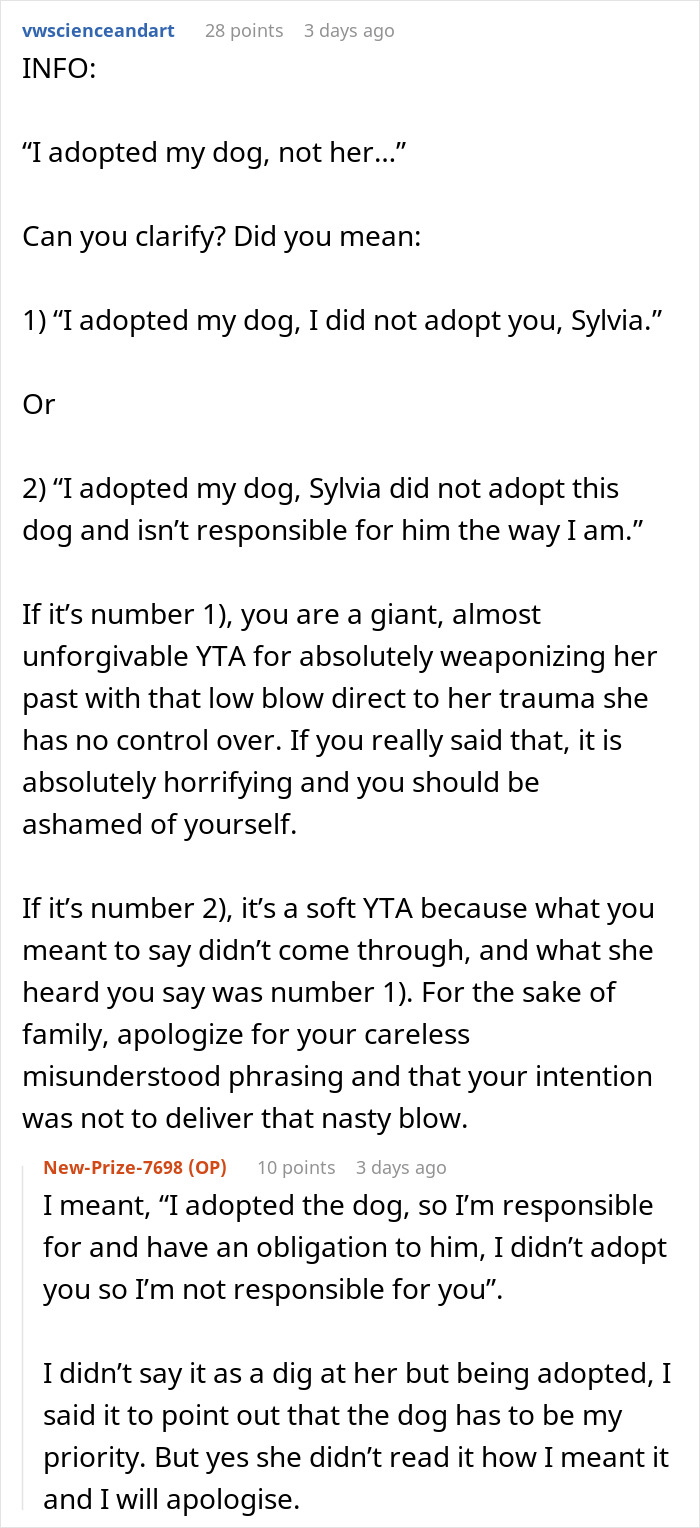 “I Adopted My Dog, Not Her”: Woman Splits Family And The Internet With Her Clapback To SIL “I Adopted My Dog, Not Her”: Woman Splits Family And The Internet With Her Clapback To SIL
