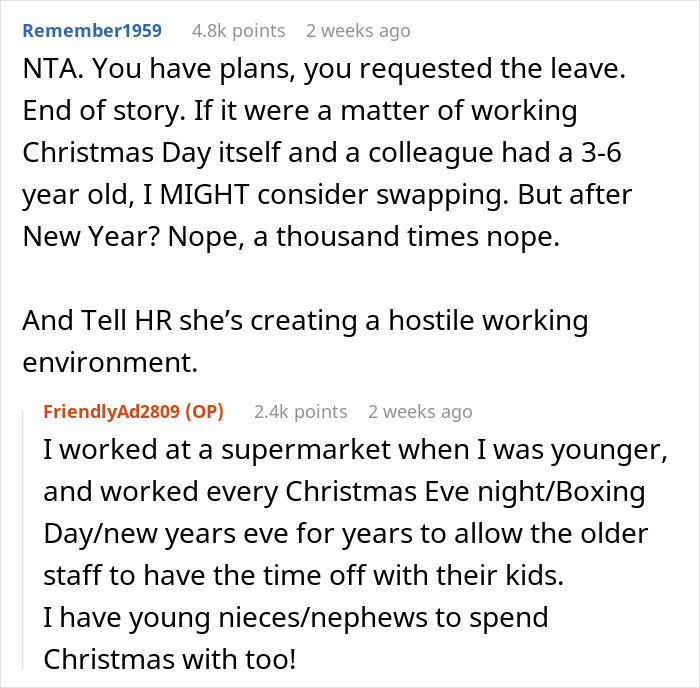 “She Lost It”: Person Refuses To Give Up Their Days Off Just Because They Don’t Have Kids “She Lost It”: Person Refuses To Give Up Their Days Off Just Because They Don’t Have Kids
