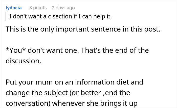 Woman Shares Her Delusional Parents Want Her To Have A C-Section So It Will Fit Their Plans
