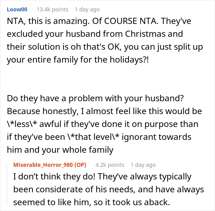 Family Drama Ensues After Grandparents Plan Christmas That Is Inaccessible To Their Son-In-Law