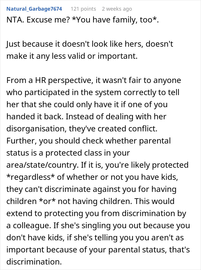 “She Lost It”: Person Refuses To Give Up Their Days Off Just Because They Don’t Have Kids “She Lost It”: Person Refuses To Give Up Their Days Off Just Because They Don’t Have Kids