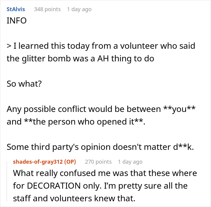 &ldquo;AITAH For Making A Glitter Bomb Gift That Was Stolen?&rdquo;