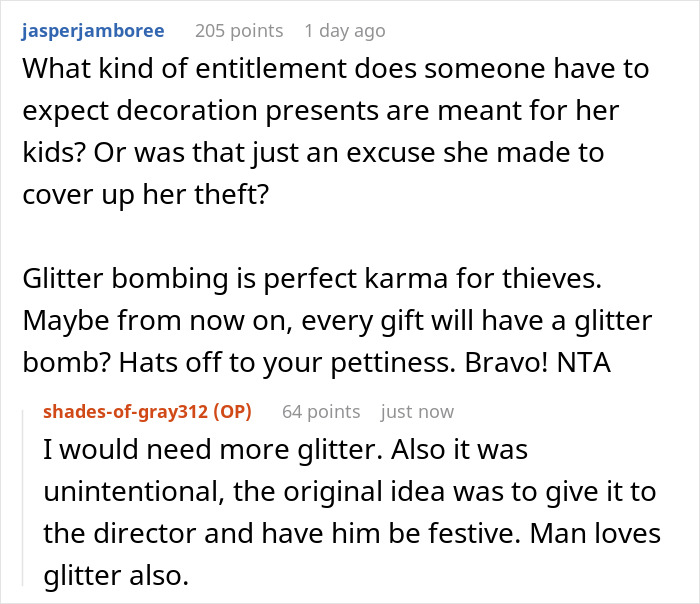 &ldquo;AITAH For Making A Glitter Bomb Gift That Was Stolen?&rdquo;