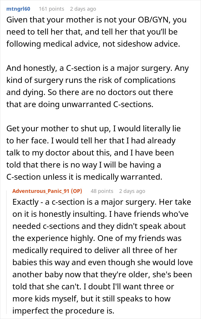 Woman Shares Her Delusional Parents Want Her To Have A C-Section So It Will Fit Their Plans
