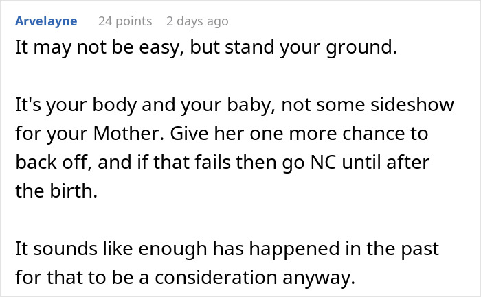 Woman Shares Her Delusional Parents Want Her To Have A C-Section So It Will Fit Their Plans