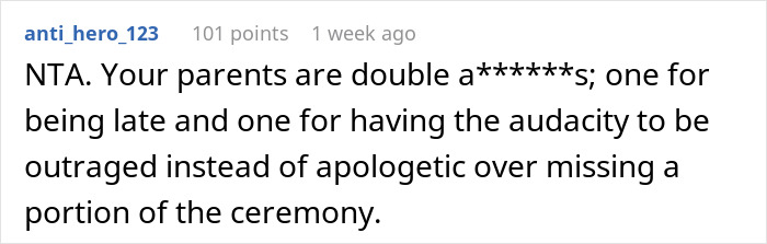 Person Starts Their Wedding On Time, It Offends Their 'Always Late' Parents Who Miss 3/4 Of It