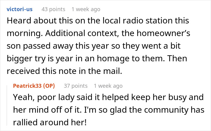 Woman Loses Her Son, Tries To Dull Her Pain With Christmas Decorations, Faces Neighbor's Petty Note