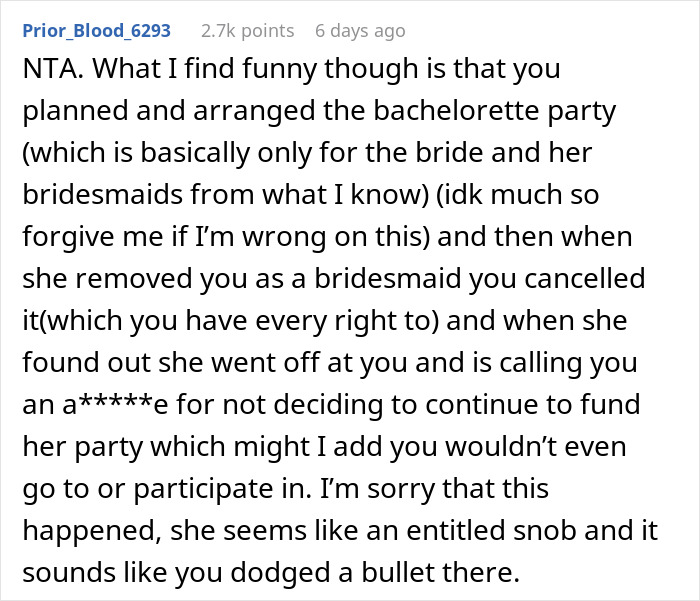 Bride 'Fires' Her Bridesmaid Who Paid For The Bachelorette Party, So She Cancels Everything