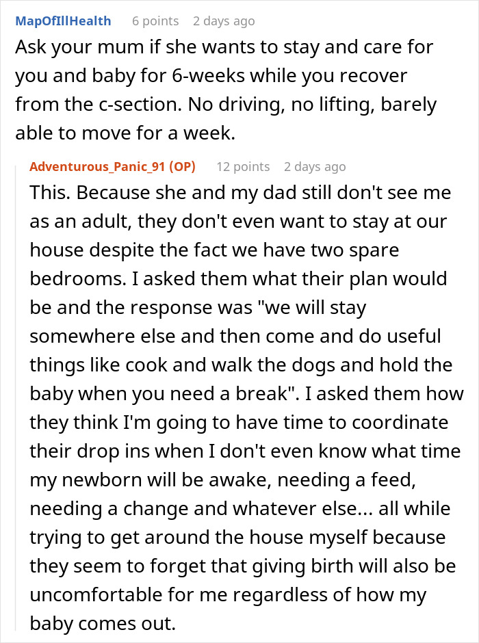 Woman Shares Her Delusional Parents Want Her To Have A C-Section So It Will Fit Their Plans