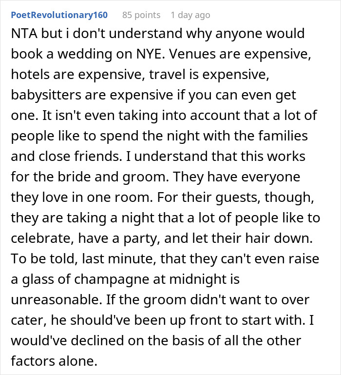 &ldquo;Am I The Jerk For Last Minute Declining To Go To A Friend&rsquo;s Dry Wedding On New Year&rsquo;s Eve?&rdquo;