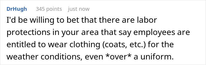 Boss Immaturely Threatens To Write Worker Up For Wearing A Sweater After Clocking Out Boss Immaturely Threatens To Write Worker Up For Wearing A Sweater After Clocking Out