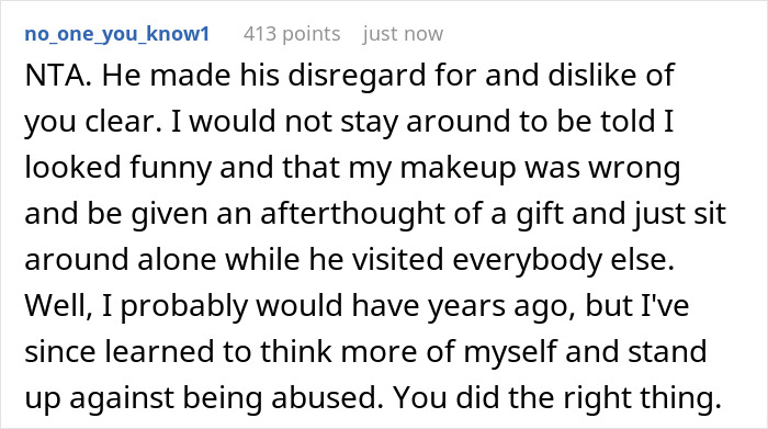 Screenshot of a Reddit comment discussing a woman dumping her boyfriend over an unthoughtful Christmas gift in his pants.