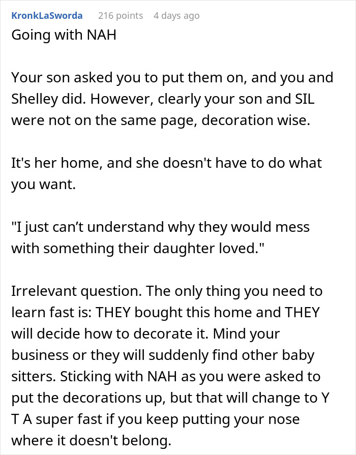 Woman Is Mad Her DIL Took Down The Colorful Decorations She Put Up In Her Home