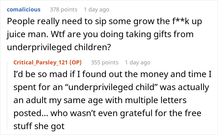 &ldquo;Sip Some Grow-Up Juice&rdquo;: Woman Complains About Only Getting 2 Gifts Via Charity, Gets Backlash