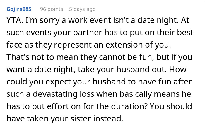 Woman Accuses Grieving Husband Of Ruining A Work Xmas Gala For Her, Gets A Reality Check