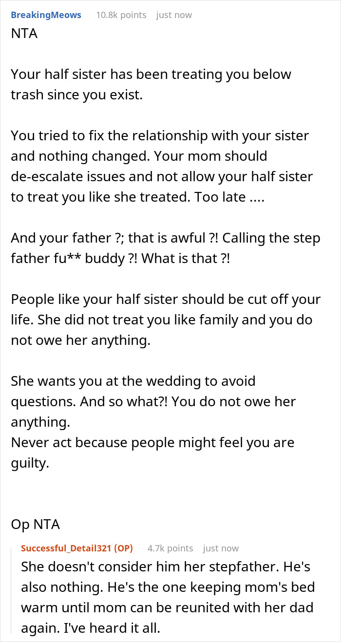 Half-Sister Who’d Rather Pretend Her Sibling Doesn’t Exist Requests She Attend Her Wedding Half-Sister Who’d Rather Pretend Her Sibling Doesn’t Exist Requests She Attend Her Wedding
