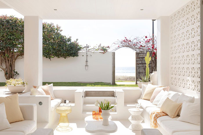 White conversation pit outside 