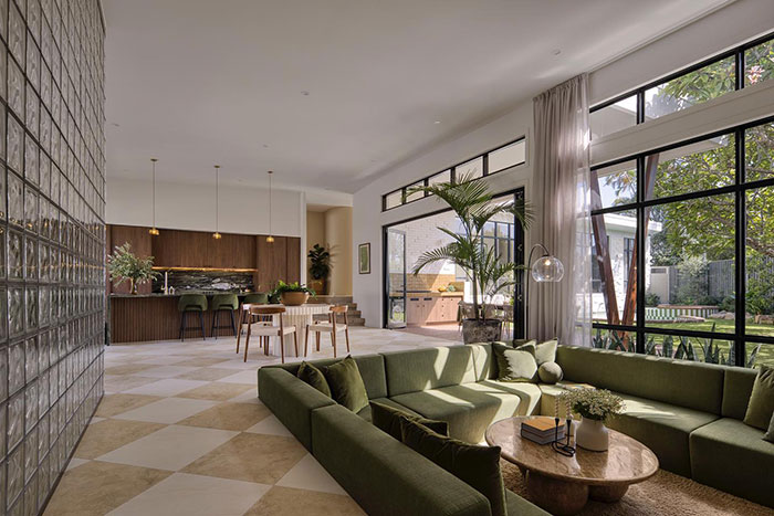 Cozy conversation pit in a massive living room 