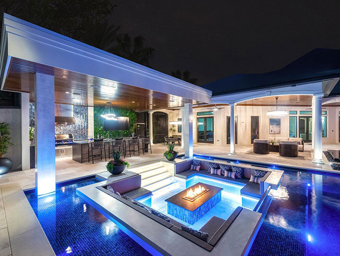 conversation pit near a pool 
