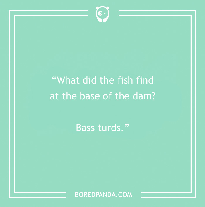 Text of a corny dad joke about fish and dams on a green background.