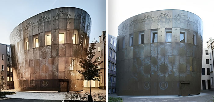 The Humanistic Theatre, Uppsala. It Mostly Looks Like A Giant Hot Tub In The Wrong Place, Complete With A Small Hatch At The Bottom Where You Can Let The Bath Water Out
