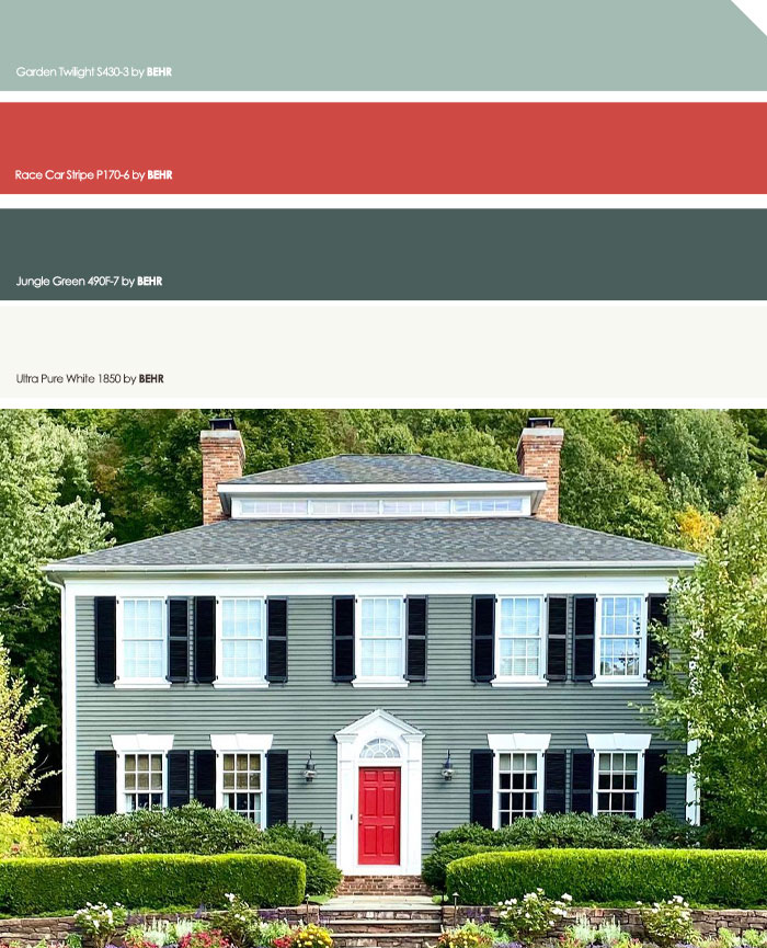 Green white and red painted exterior house showcasing top exterior house colors to turn heads in the neighborhood