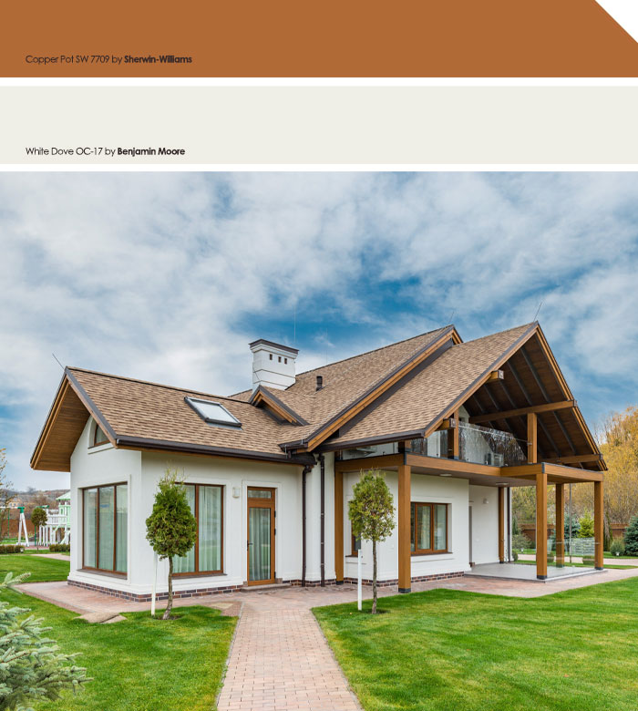 Residential cottage house with a courtyard showcasing exterior house colors that turn heads in the neighborhood.