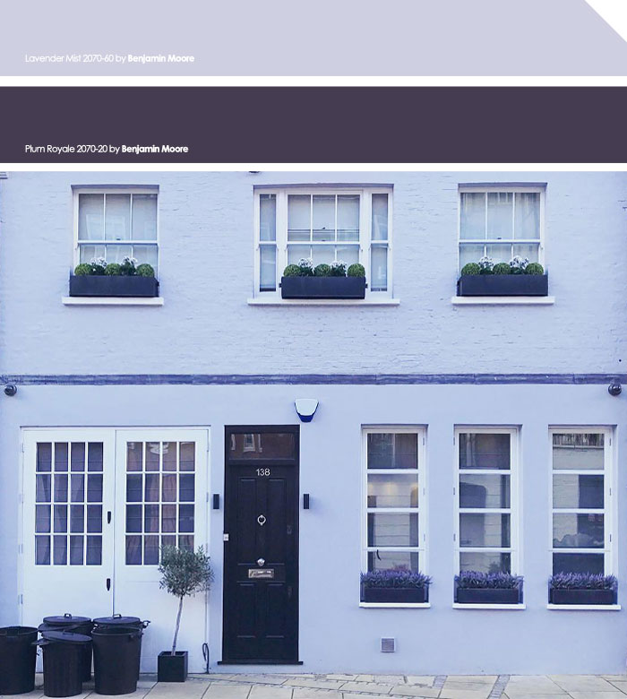 Light purple painted concrete house featuring exterior house colors to turn heads in the neighborhood.