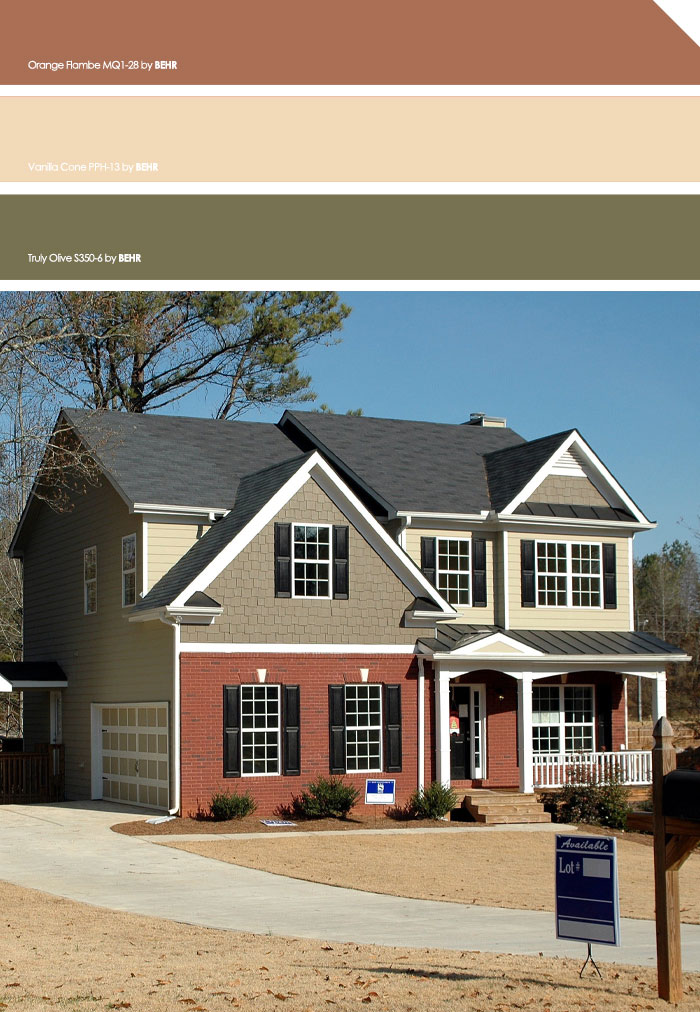 White, grey, and red wooden house showcasing exterior house colors to turn heads in the neighborhood on a sunny day