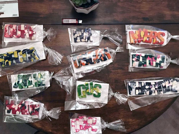 For Christmas, I Couldn't Afford Individual Gifts For All The Kids In My Life (I Have 24+) So I Bought A $10 Silicon Mat And A $45 Bulk Box Of Crayons And I’m Making Them All Name Crayons