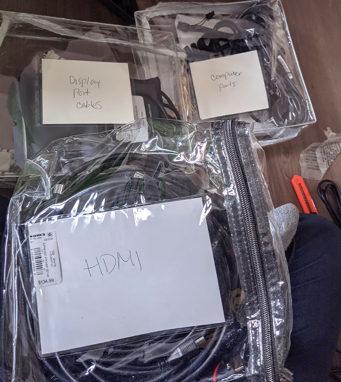 Reusing Sheet Pouches As Cable Organizers And Reversed The Inserts For Labels