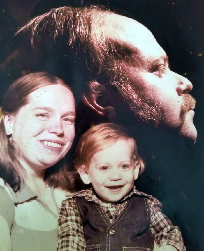 My Mom Holding My Older Brother Under My Dad's Floating Head (1982)