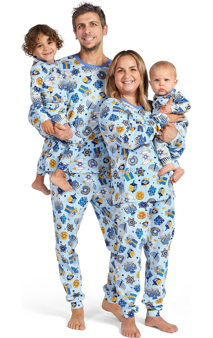 Family Matching Hanukkah Pajama Sets: Elevate your family's Hanukkah vibes with these comfy and cute matching pajama sets, featuring an adorable menorah print — coziness and festive spirit in one package!