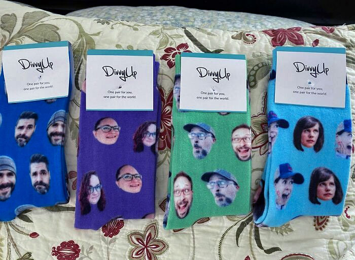 My Wife Got My Father-In-Law Socks For Christmas With Our Faces On Them