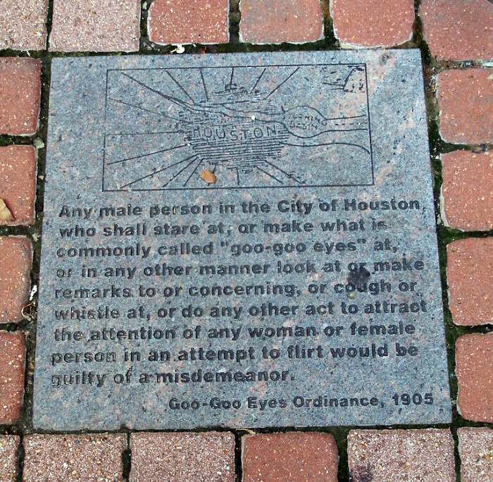 Sidewalk Plaque Banning "Goo-Goo Eyes" In Downtown Houston