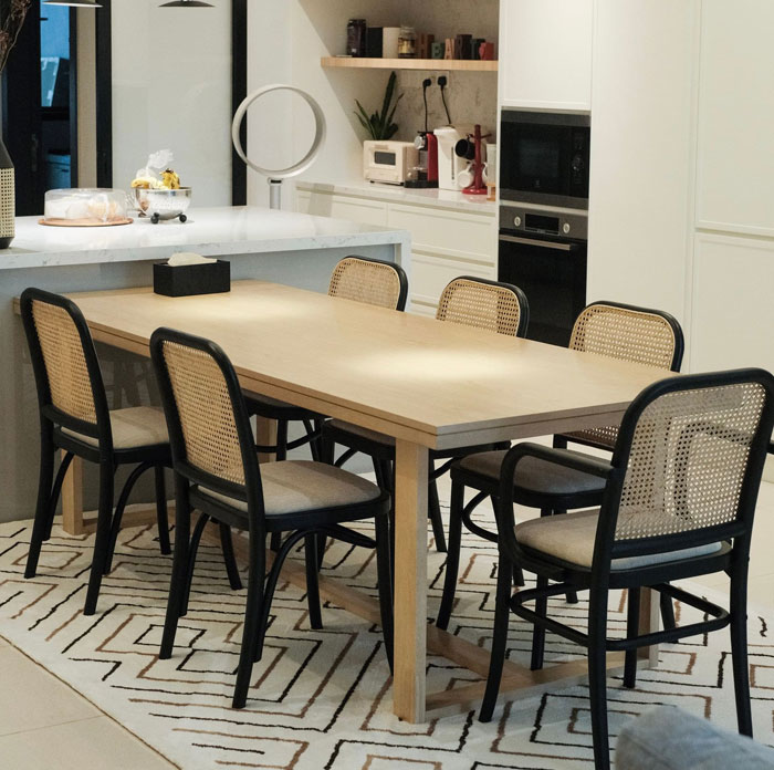 Bright kitchen with a dining table near 
