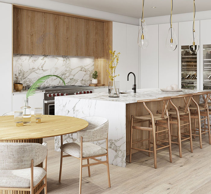 Kitchen with fluted cabinets 