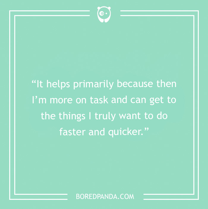 Motivational quote on a teal background about staying on task and being productive, related to Monday tips.