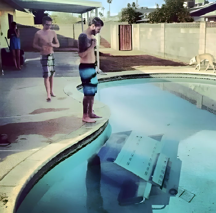 New Year's Eve Parties Always Result In A Casualty. Someone's Idea Of A Good Time Is Pushing Our Grill In The Pool