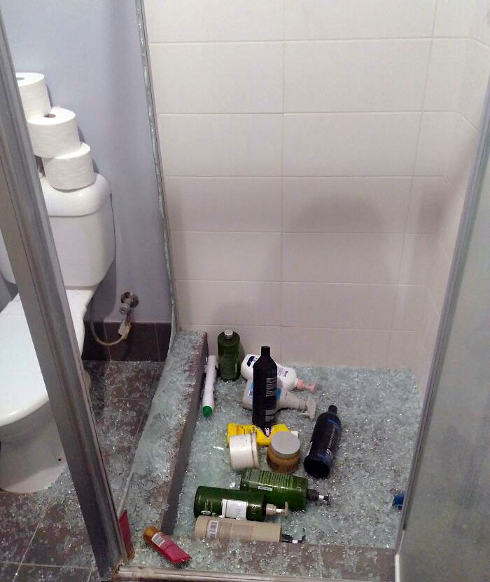 Happy New Year. Shower Screen Shattered At 1 AM First Day Of The Year