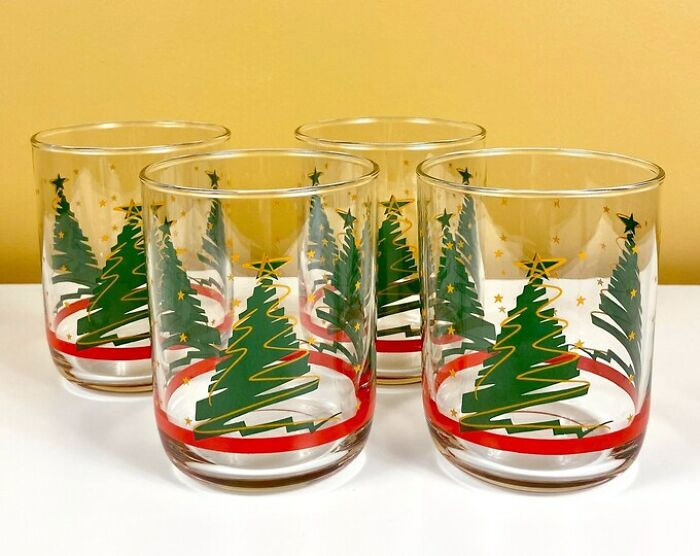 Drinking Out Of Christmas Glasses With This Design On Them